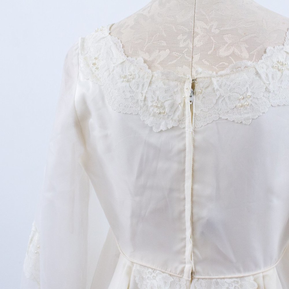 Wedding Dress Vintage 70s 6 Boho Long Sleeve Full Princess Bridal Gown Ivory - Picture 8 of 14